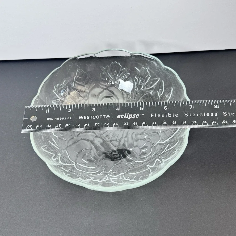 KIG‎ Indonesia Clear Pressed Glass Bowl With Rose Pattern Vintage EUC No Dmg